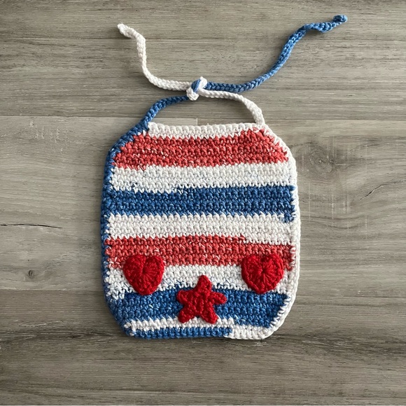 New Patriotic Crochet Cotton Bibs with Cute Flannel Backing & Decals (Set of 2) - Picture 5 of 12